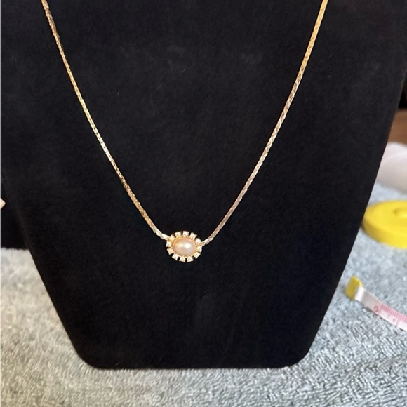 Vintage Christian Dior Starburst Radiant Pearl Rhinestone Gold Chain Necklace - Picture 2 of 4